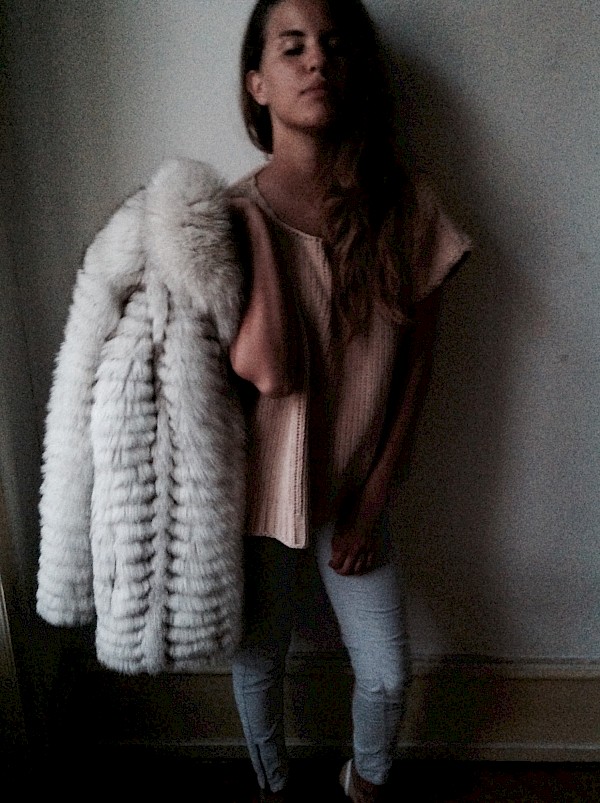 Silver fox fur coat shuba boheme Maje Cord velour pants