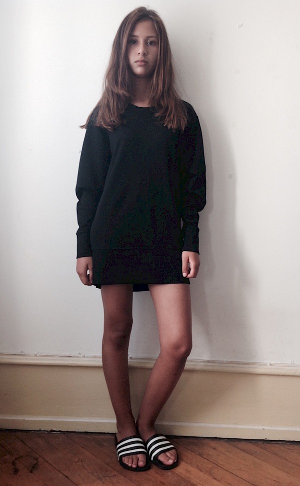 LBD Helmut Lang oversized sweater dress Adilettes black