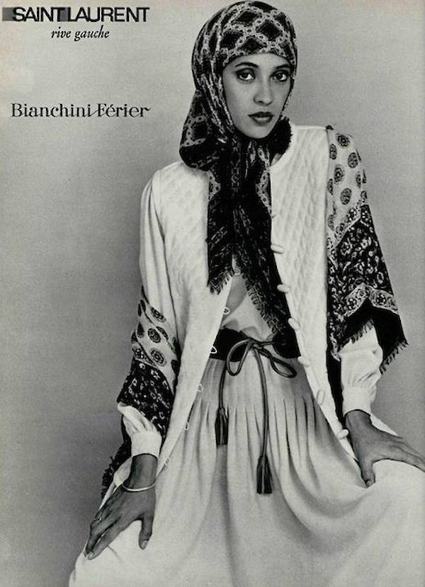 YSL vintage Yevs Saint Laurent Rive Gauche Vogue archives Babushka folk folklore BaselBazaar b&w fashion photograpy
